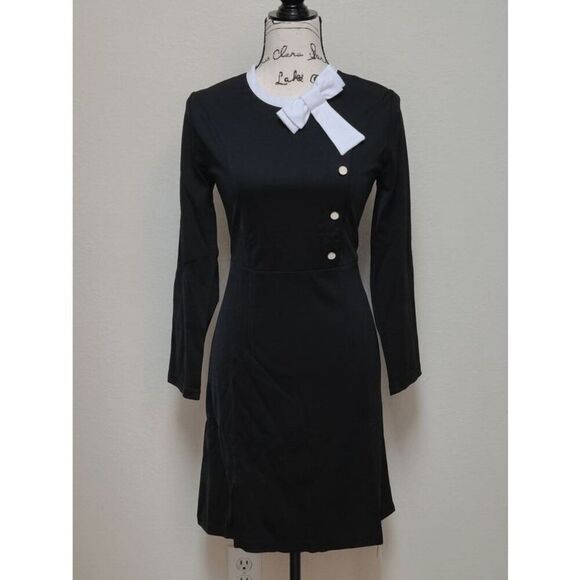 NWT Retro Vintage Pinup 1940s 1950s Classy Elegant Modest Button Bow Dress L - Picture 6 of 13